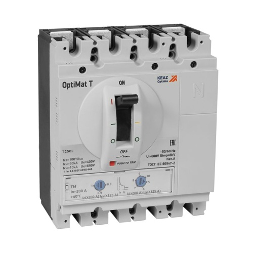 Выключатель автоматический OptiMat T250R M 40A 4P | код 356803 | КЭАЗ Выключатель автоматический OptiMat T250R M 40A 4P | код 356803 | КЭАЗ