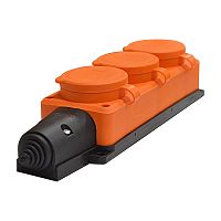 Колодка 3-х местная однофазная с заглушками Компакт с/з каучук 16А 250В IP44 оранжевая (еврослот) | код 3034 | Universal