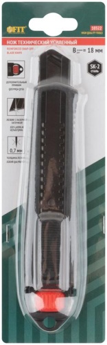 Нож технический 18мм усиленный прорезиненный дополнит. пластиковый прижим профи черн. FIT 10322 фото 3