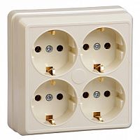 Розетка четырехместная ОКТАВА, открытый монтаж, с заземлением, кремовый | код. ERO41-K33-16-DC | IEK