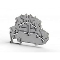 307 579, Клеммник 2-х ярусный пружинный быстрозажимной (Push in), 4 мм.кв. (серый), PYK4-2F | код 0.0.0.3.07579 | KLEMSAN