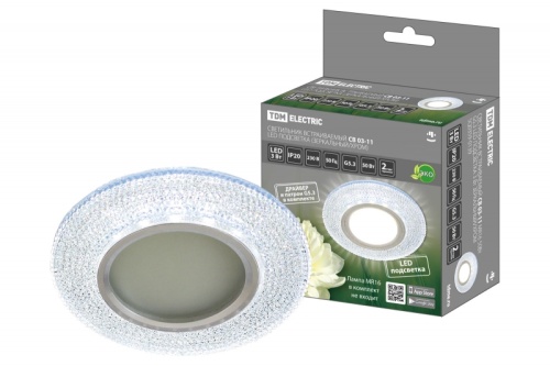 Светильник встраиваемый СВ 03-11 MR16 50Вт G5.3 LED подсветка 3 Вт зеркальный/хром TDM | код SQ0359-0139 | TDM