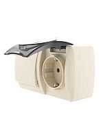 HATA Выключатель с розеткой с заземлением и крышкой бежевый, горизонтальный | код 710-0300-170 | Lezard