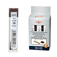Грифели запасные 0,5 мм, 2B, KOH-I-NOOR, КОМПЛЕКТ 12 шт., 4152/2B, 415202B005PKRU | код 180998 | KOH-I-NOOR