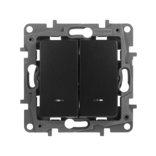 ETIKA Переключатель двухклавишный с подсветкой антрацит автоматические зажимы 10AX | код 672616 | Legrand