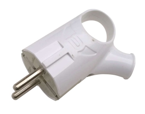 Вилка угловая с кольцом с з/к 16А бел. 4120 | код 4690612009124 | IN HOME