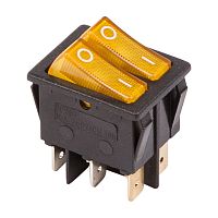 Выключатель клавишный 250V 15А (6с) ON-OFF желтый с подсветкой ДВОЙНОЙ REXANT | код 36-2413 | REXANT