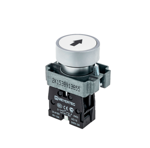 Кнопка плоская с маркировкой, белая, знак стрелка вверх, 1NO, мет. MTB2-BAZ11334 | код 58166 | MEYERTEC Кнопка плоская с маркировкой, белая, знак стрелка вверх, 1NO, мет. MTB2-BAZ11334 | код 58166 | MEYERTEC