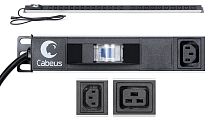 Cabeus PDU-16-14C13-10C19-B-C14 Блок розеток для 19 шкафов, вертикальный, 10 розеток IEC 320 C19, 14 розеток IEC 320 C13, 10А, автомат защиты, алюминиевый корпус, шнур с вилкой IEC 320 С14 2м | код 9553c | Cabeus