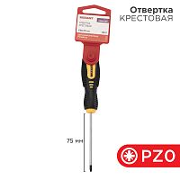Отвертка крестовая PZ 0х75 мм, двухкомпонентная рукоятка REXANT | код 12-6413 | REXANT