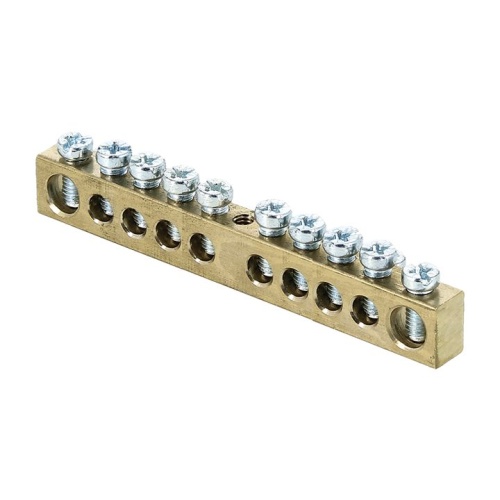 Шина PEN "ноль-земля" (8х12мм) 10 отверстий латунь крепеж по центру PROxima | код sn0-125-10-c | EKF Шина PEN "ноль-земля" (8х12мм) 10 отверстий латунь крепеж по центру PROxima | код sn0-125-10-c | EKF