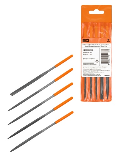 Набор надфилей 5 шт, ?4 мм, длина 160 мм, пластиковая рукоятка, Рубин TDM | код SQ1026-0302 | TDM