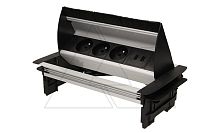 Блок розеточный встраиваемый 2хUSB 5V 2,1A + 3x2P+E со шторками, фр. стандарт, щеточный ввод кабель 1,8м, 3680вт, черный-алюминий | код OR-AE-1362-B.AL-FR | ORNO