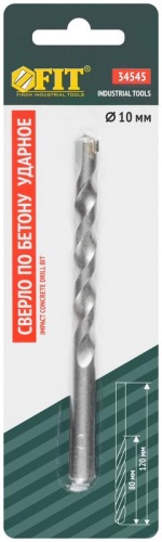 Сверло победитовое ударное, цилиндрический хвостовик (для бетона, кирпича) 10х120 мм | код 34545 | FIT фото 3