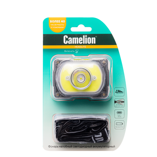 Фонарь налобный LED53407 аккум. 3.7В XPE+COB LED 5Вт 4 реж. Type-C блист черн. Camelion 15758 фото 6