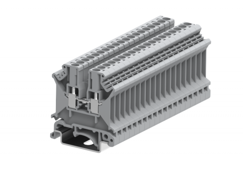 Клемма винтовая на DIN рейку, сечение провод. 0,2-2,5 мм, cерая. I = 32 А. U=800В | код 303991 (50) | SUPU