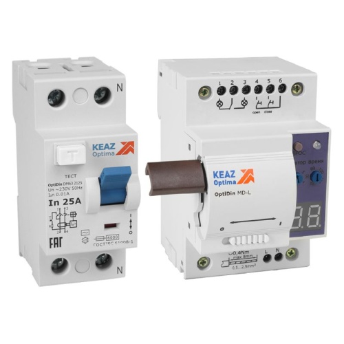 Моторпривод OptiDin MD-L-УХЛ4 + ВДТ без защиты от сверхтоков OptiDin DM63-2225-AС-УХЛ4 (2P, 25, 30mA) | код 361852 | КЭАЗ