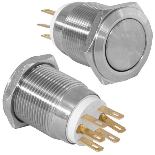 Кнопка антивандальная без подсветки RUICHI LAS1-GQ-11 on-(on), М19, IP67, никелированная латунь | код 77928 | Ruichi