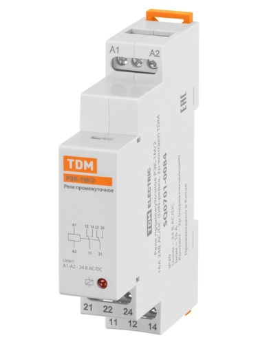 Реле промежуточное РЭК-1М/2 16А 24В АС/DC (DIN-рейка, 2р-контакт) TDM | код SQ0701-0084 | TDM Реле промежуточное РЭК-1М/2 16А 24В АС/DC (DIN-рейка, 2р-контакт) TDM | код SQ0701-0084 | TDM