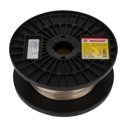 Трос стальной в ПВХ оплетке d=2,0 мм, прозрачный (бухта 200 м) REXANT | код 09-5320 | REXANT