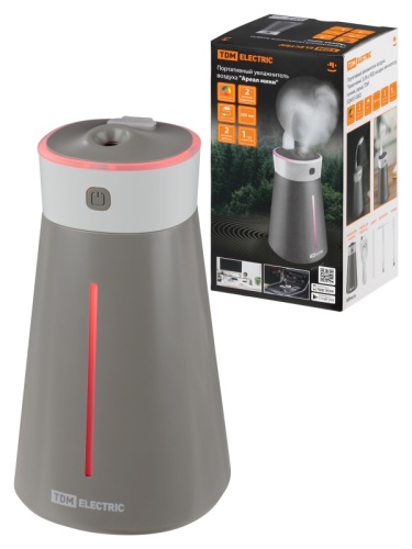 Портативный увлажнитель воздуха Ареал мини, 0,38 л, RGB, насадки: вентилятор, ночник, серый, TDM | код SQ4013-0002 | TDM