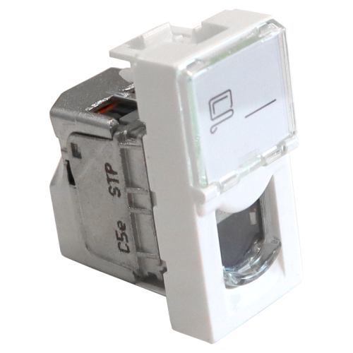 Вставка Mosaic 22.5x45, RJ-45 STP, кат.5e, со шторкой и увеличенным окном маркировки, белая | код LAN-SIP-22S5E-WH | LANMASTER