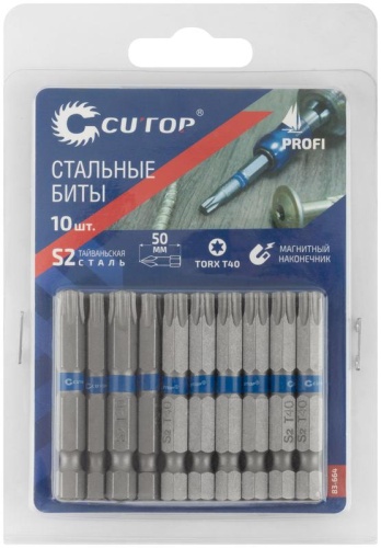 Биты стальные, 10 шт., Profi, TORX T40, 50 мм | код 83-664 | FIT фото 3