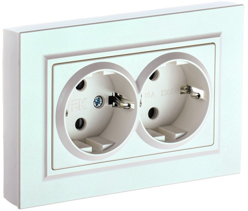 BRITE Розетка 2-местная с заземлением с защитными шторками 16А в сборе РСш12-3-БрЖ жемчуг | код BR-R24-16-K36-F | IEK BRITE Розетка 2-местная с заземлением с защитными шторками 16А в сборе РСш12-3-БрЖ жемчуг | код BR-R24-16-K36-F | IEK