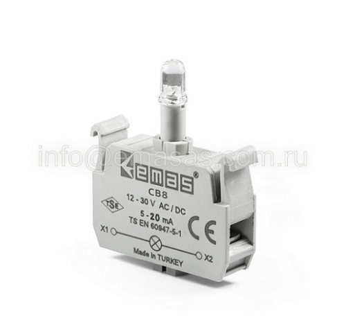 CB8 Блок-контакт подсветки с желтым светодиодом 12-30 В перем. и пост. тока | код CB8 | EMAS