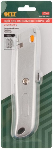 Нож для напольных покрытий серый, металлический корпус, кассета 4 лезвия | код 10342 | FIT фото 3