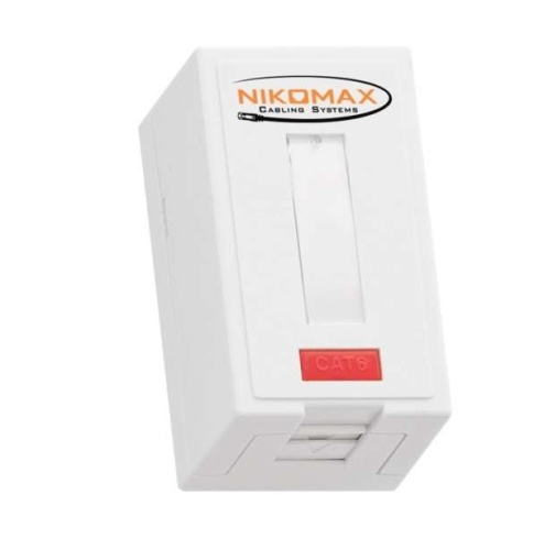 Розетка настенная NIKOMAX, 1 порт, Кат.6 (Класс E), 250МГц, RJ45/8P8C, FT-TOOL/110/KRONE, T568A/B, неэкранированная, со шторкой, белая | код NMC-WO1UE2-FT-ST-WT | NIKOMAX