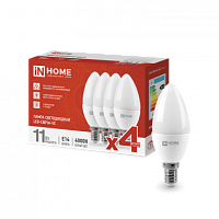 Лампа сд LED-СВЕЧА-VC 4PACK 11Вт Е14 4000К 1050Лм IN HOME | код 4690612047799 | IN HOME