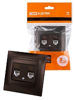 Розетка двойная телефонная RJ11 шоколад Лама TDM | код SQ1815-0518 | TDM