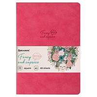 Тетрадь 48 л. в клетку обложка кожзам под замшу, сшивка, A5 (147х210мм), КОРАЛЛОВЫЙ, BRAUBERG CAPRISE, 403858 | код 403858 | BRAUBERG