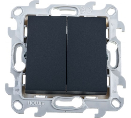 Переключатель двухклавишный, графит | код 2410397-038 | Simon Переключатель двухклавишный, графит | код 2410397-038 | Simon
