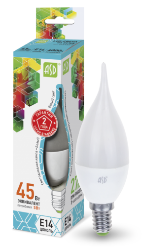 Лампа светодиодная LED-СВЕЧА НА ВЕТРУ-standard 5Вт 230В Е14 4000К 450Лм ASD | код 4690612004525 | ASD Лампа светодиодная LED-СВЕЧА НА ВЕТРУ-standard 5Вт 230В Е14 4000К 450Лм ASD | код 4690612004525 | ASD