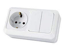 Блок комбинированный выкл. 2-кл. с/п 10А + розетка 2П+З 16А 250В БКВР IP20 сл. кость Ладога TDM | код SQ1801-0204 | TDM