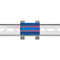Блок распределительный с горизонт. адаптером на рейку шир. 35мм зажим push-in 18 точек подключения 2.5кв.мм син. DKC DTP1-018-04SPUB-H