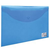 Папка-конверт с кнопкой BRAUBERG, А4, до 100 листов, прозрачная, синяя, 0,15 мм, 221637 | код 221637 | BRAUBERG