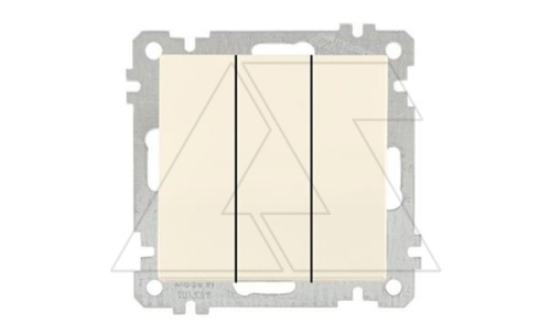 21 - Выключатель трехклавишный, пруж. зажимы, сл.кость | код 2100-409-0102 | Mutlusan