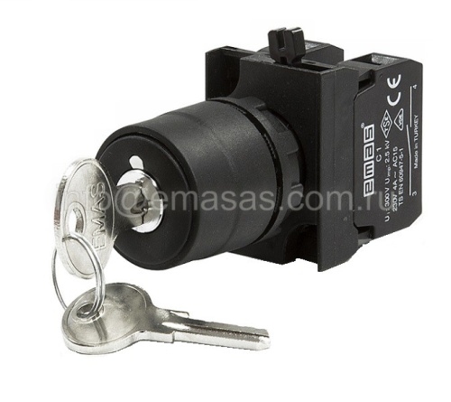 Кнопка с ключом 2-0-1 с фиксацией, ключ вынимается во всех положениях (2НО), CP101AC30 | код CP101AC30 | EMAS