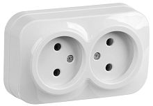 Розетка двухместная для открытой установки РС22-2-ХБ без заземления 10А GLORY белый | код ERH20-K01-10 | IEK