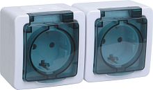 Розетка двухместная ГЕРМЕС PLUS IP54, открытый монтаж, с заземлением, белый | код. ERMP22-K03-16-54-EC | IEK