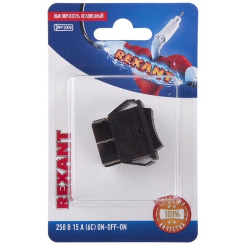Выключатель клавишный 250В 15А (6с) ON-OFF-ON черн. с нейтралью (RWB-508 SC-767) блист. | код 06-0308-B | Rexant