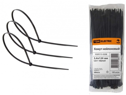 Хомут 3,6х120мм нейлон (черный) (100шт) TDM | код SQ0515-0208 | TDM