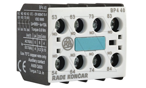 Блок-контакт вспом. BP4 40, 6A(230VAC), 4NO, фронт. монтаж, для CNN 9_70 | код EAC605903 | Rade Koncar Блок-контакт вспом. BP4 40, 6A(230VAC), 4NO, фронт. монтаж, для CNN 9_70 | код EAC605903 | Rade Koncar