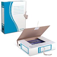 Папка архивная с завязками А4 (325х260 мм), 75 мм, до 700 листов, плотная, микрогофрокартон, СИНЯЯ, BRAUBERG, 124853 | код 124853 | BRAUBERG
