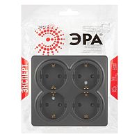 Розетка Эксперт 11-2211-05 четырехместная с заземлением 4х2P+E Schuko со шторками, IP20, 16A-250В, ОУ, антрацит | код Б0063004 | ЭРА