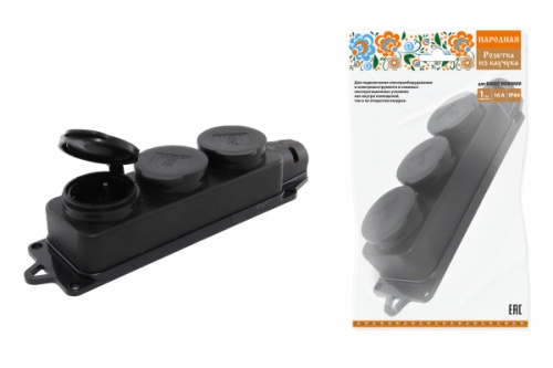 Розетка трехместная с заглушками каучук 2Р+РЕ 16А 250В IP44 серии Народная | код SQ0612-0038 | TDM НАРОДНЫЙ