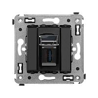 USB 3.0 розетка одинарная в стену, тип А-А, Avanti, Черный квадрат | код 4402303 | DKC